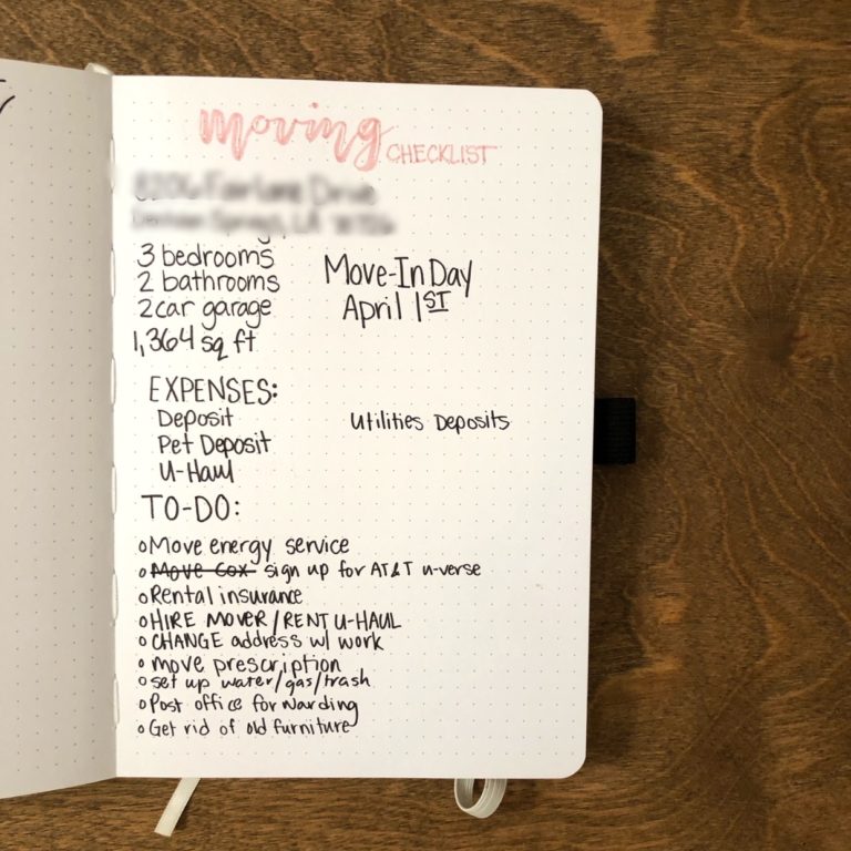 Moving Checklist - Rae's Daily Page