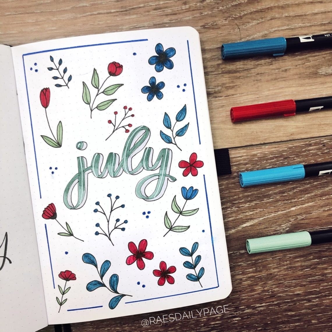 July Bullet Journal | Red, White, and Blue Bujo - Rae's Daily Page