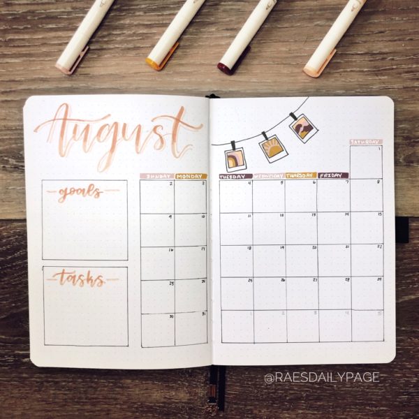 August Bullet Journal | Polaroids Theme - Rae's Daily Page