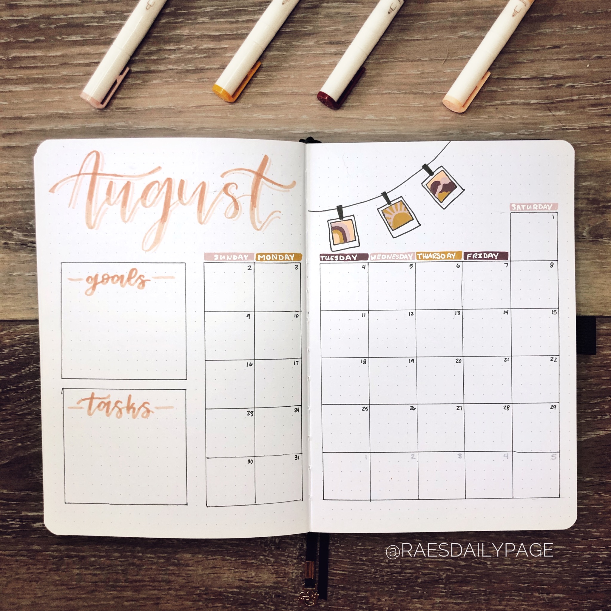 August Bullet Journal | Polaroids Theme - Rae's Daily Page