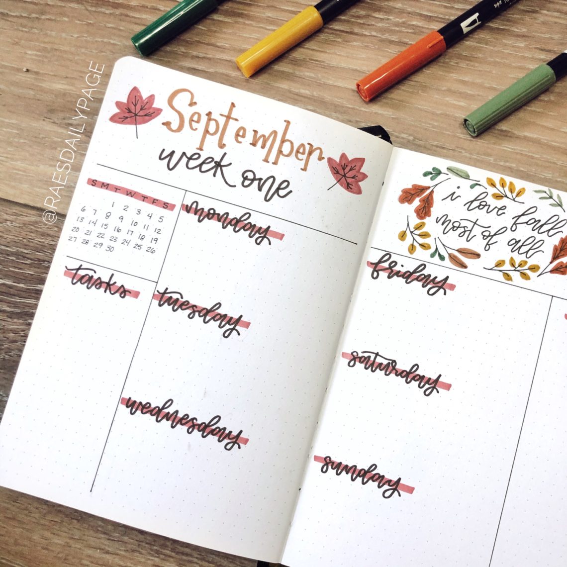 September Bullet Journal | Fall Leaves - Rae's Daily Page