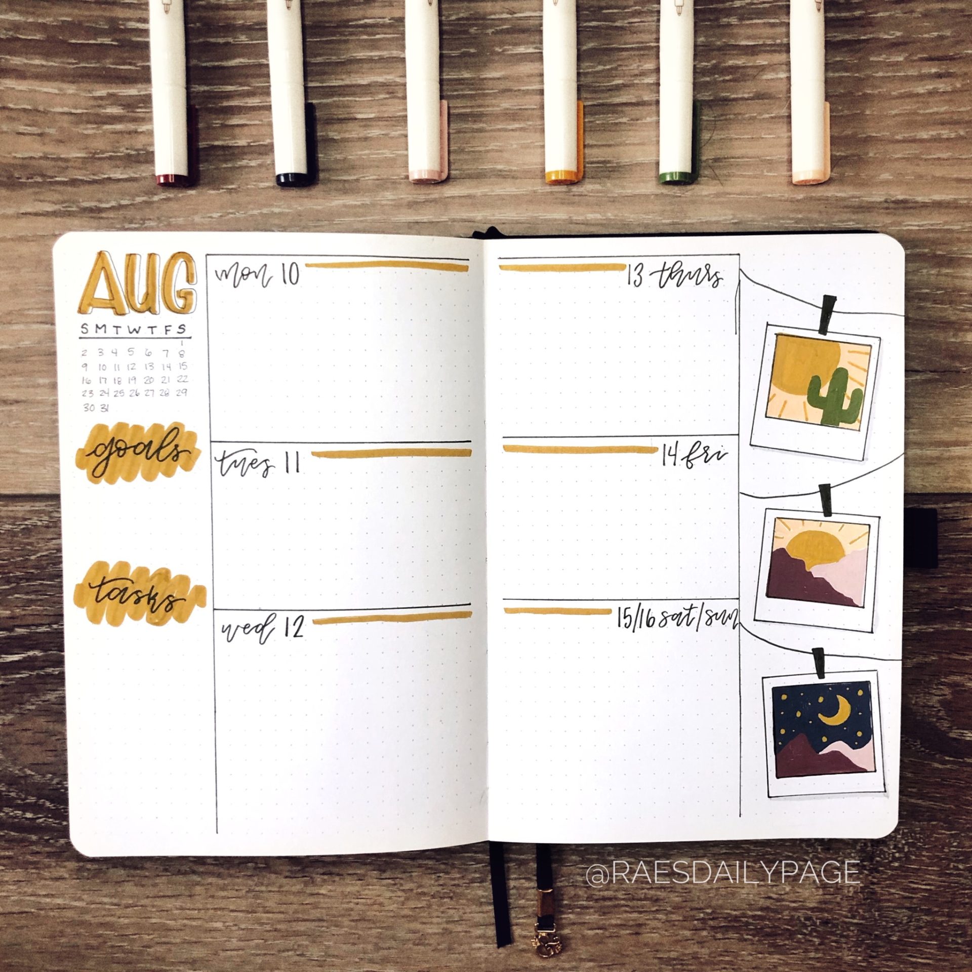 August Bullet Journal | Polaroids Theme - Rae's Daily Page