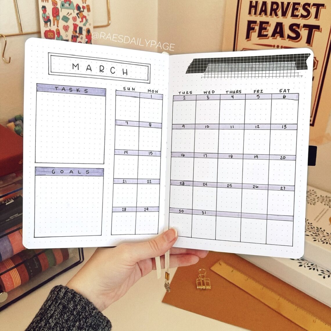 March Bullet Journal Set-Up | Cozy, Window Theme - Rae's Daily Page