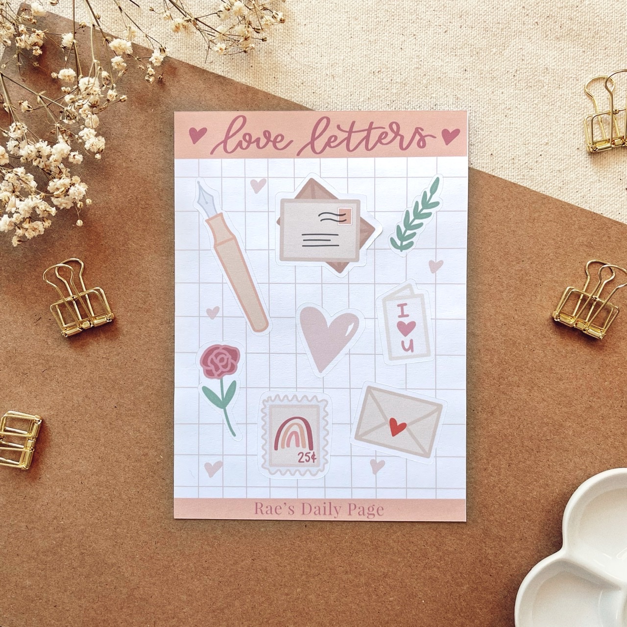 Love Letters Sticker Sheet  Valentine's Day Bullet Journal Stickers -  Rae's Daily Page